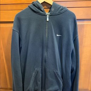 Nike Sportswear Hoodie Zip Up Sweatshirt Size XL Mini Swoosh - Navy Blue